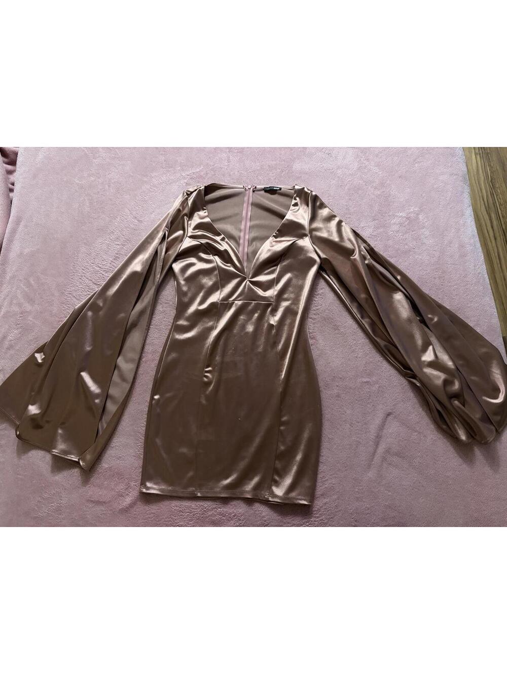 Fashion Nova Satin Mini Dress with Dramatic Bell Sleeves